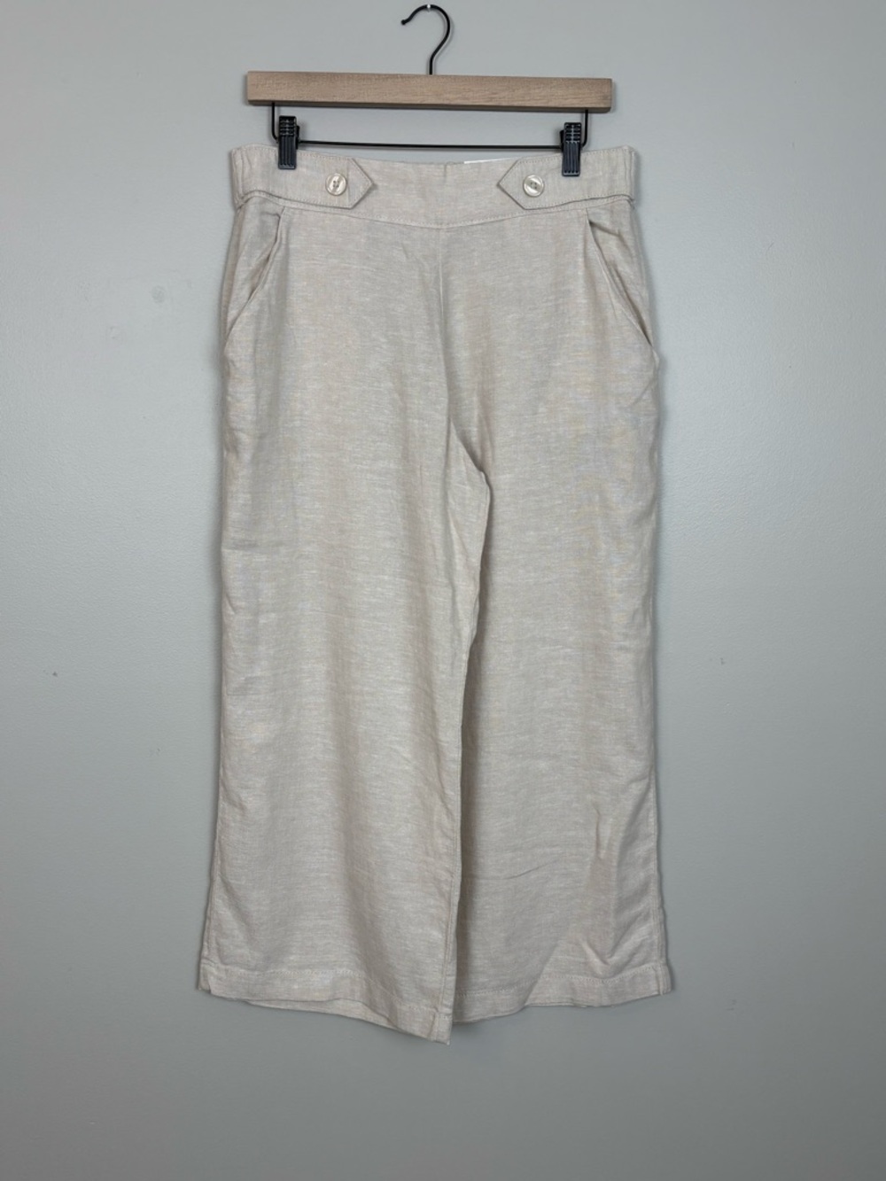 Croft & Barrow Pants Womens Medium Beige Mid Rise Crop Linen Blend Coastal Beach